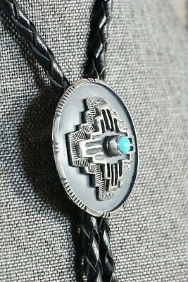 Navajo Turquoise and Sterling Silver Zia Bolo Tie - Daniel Benally - High Lonesome Trading