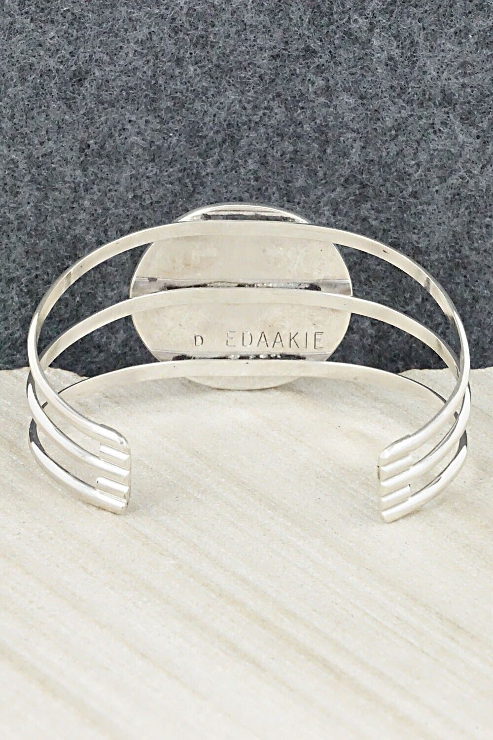 Coral, Abalone Shell & Sterling Silver Bracelet - Derrick Edaakie