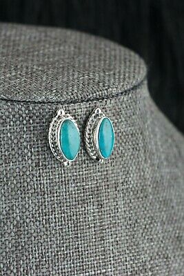 Navajo Turquoise and Sterling Silver Earrings - Bucky Belin - High Lonesome Trading