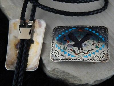 Zuni Sterling Silver Bolo Tie & Sterling Silver Buckle - Samuel Guardian - High Lonesome Trading