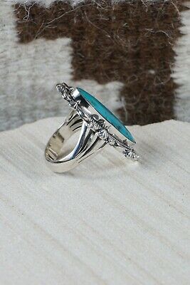 Navajo Turquoise & Sterling Silver Ring - Loretta Delgarito - Size 11.5