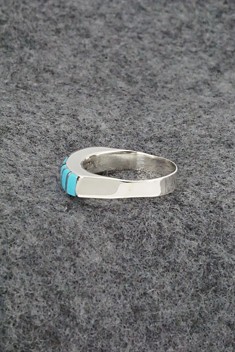 Turquoise & Sterling Silver Inlay Ring - Verna Kanesta - Size 8