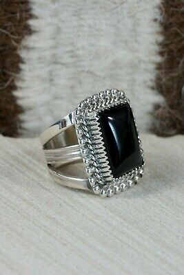 Navajo Onyx & Sterling Silver Ring - Alvin Joe - Size 9