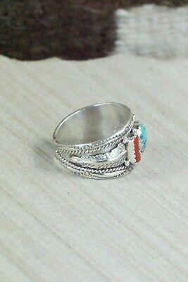 Turquoise, Coral and Sterling Silver Ring - Harrison & Betty Begay - 9.5 - High Lonesome Trading