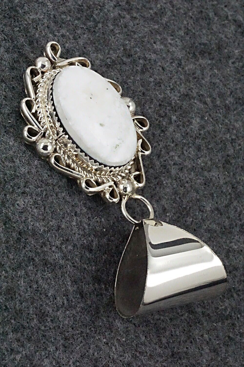 White Buffalo & Sterling Silver Pendant - Donavan Nez