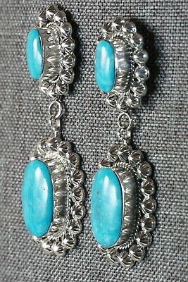 Navajo Turquoise and Sterling Silver Earrings - Loretta Delgarito - High Lonesome Trading
