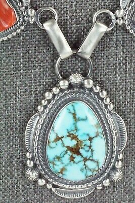 Turquoise, Coral & Sterling Silver Necklace and Earrings - Tom Lewis