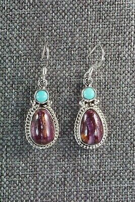 Spiny Oyster, Turquoise & Sterling Silver Earrings - Gary Shorty