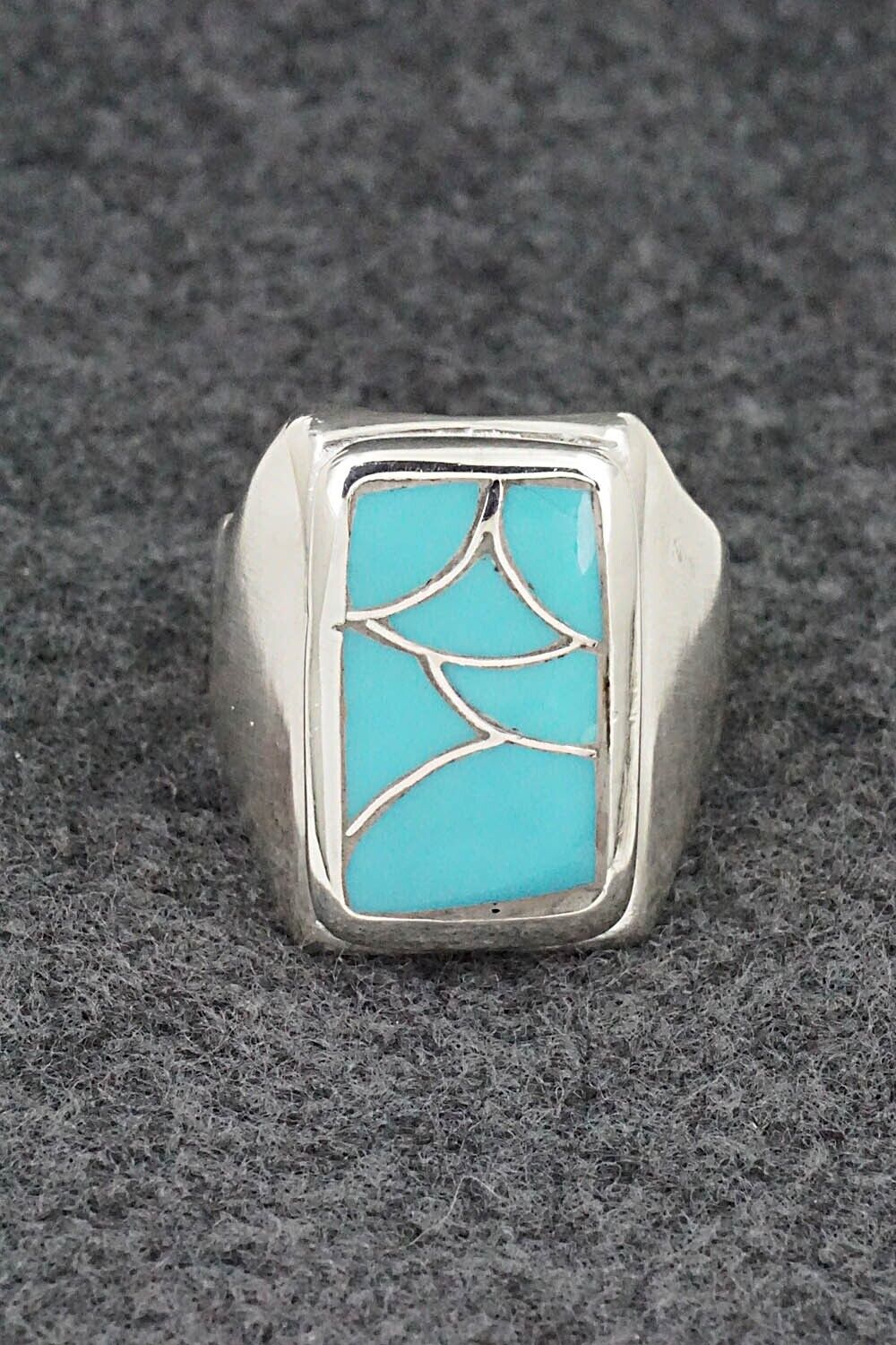 Turquoise & Sterling Silver Inlay Ring - Orena Leekya - Size 10