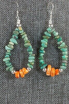 Navajo Turquoise, Spiny Oyster and Sterling Silver Earrings - Native American - High Lonesome Trading