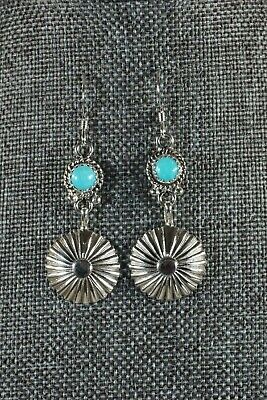 Navajo Turquoise & Sterling Silver Earrings - Adelarae Yazzie - High Lonesome Trading