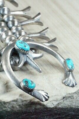 Turquoise & Sterling Silver Squash Blossom and Earrings - Gilbert Martin