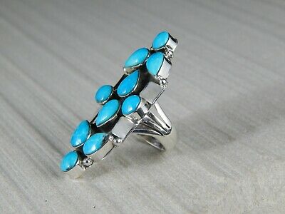 Navajo Turquoise & Sterling Silver Cluster Ring - Clarence Long - Size 7 - High Lonesome Trading