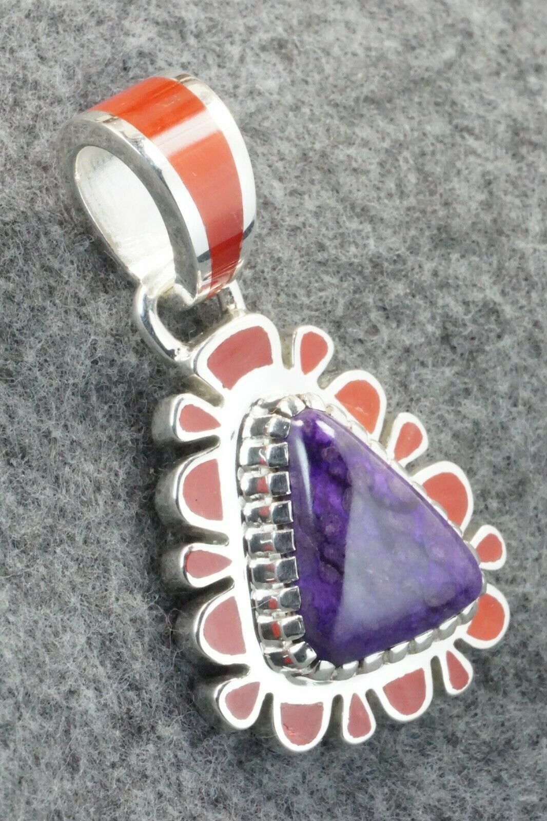 Sugilite, Coral & Sterling Silver Pendant - Vernon Haskie