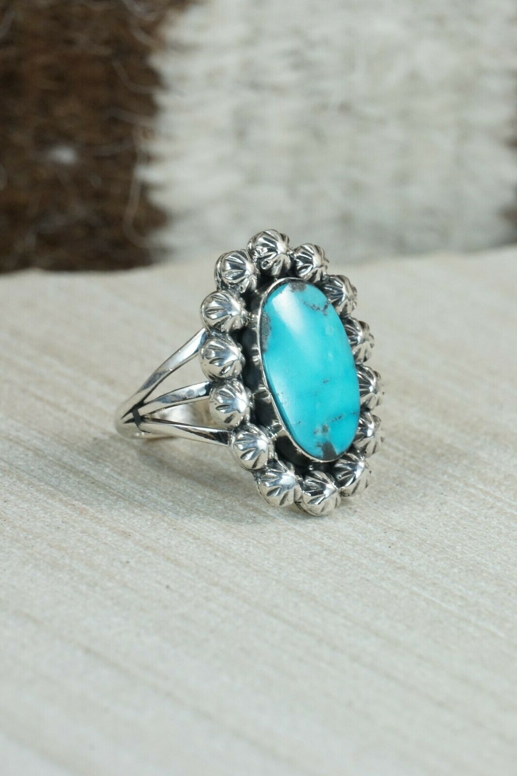 Navajo Turquoise and Sterling Silver Ring - Freida Martinez - Size 9.25