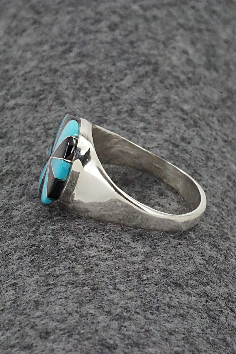 Turquoise, Onyx & Sterling Silver Ring - Johnson Laweka - Size 11