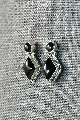 Navajo Onyx and Sterling Silver Earrings - Genevieve Francisco - High Lonesome Trading