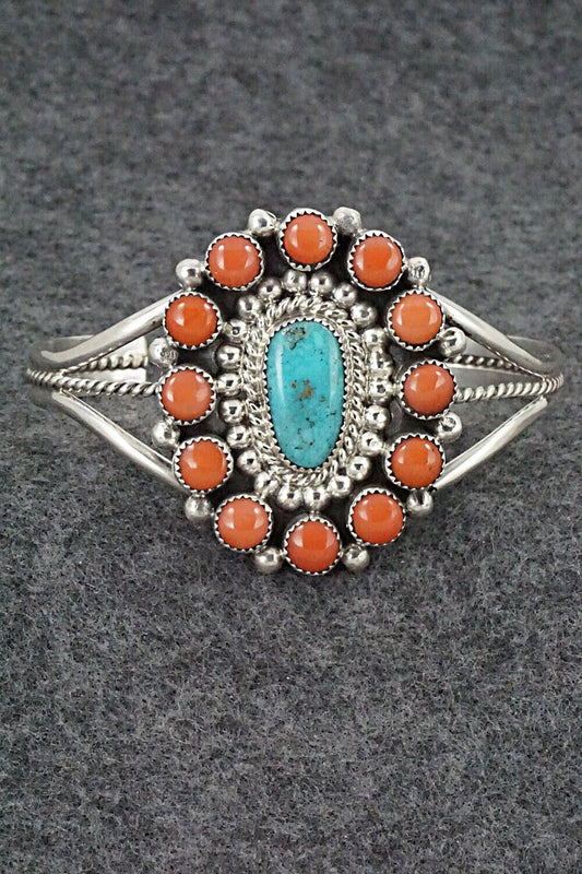Coral, Turquoise & Sterling Silver Bracelet - Leonard Spencer