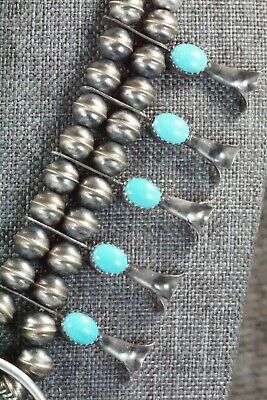 Turquoise & Sterling Silver Squash Blossom and Earrings - Leon Kirlie