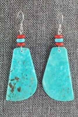 Turquoise, Coral & Sterling Silver Earrings - Lupe Lovato