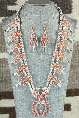 Coral & Sterling Silver Squash Blossom Set - Claudine Penketewa