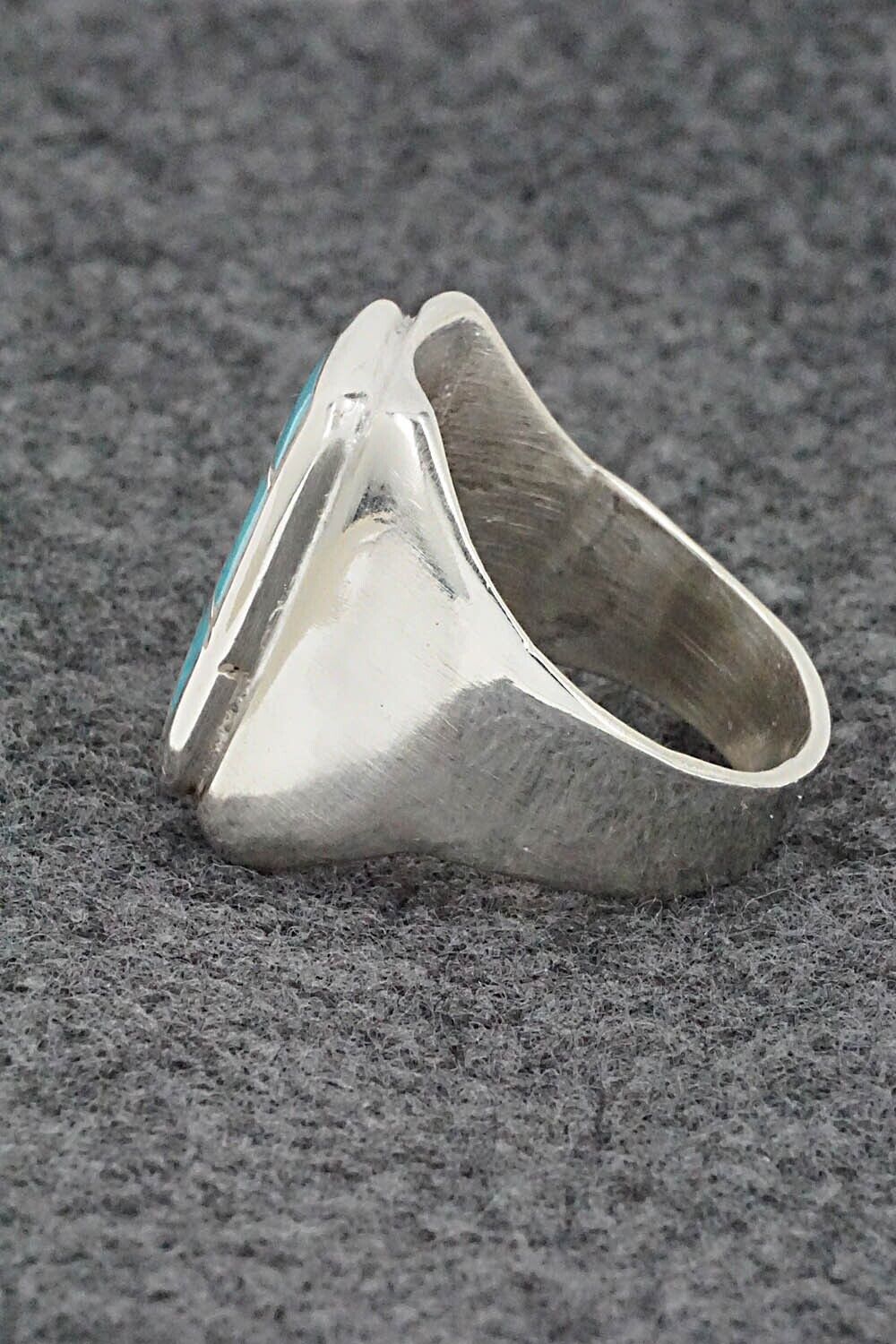 Turquoise & Sterling Silver Inlay Ring - Orena Leekya - Size 10