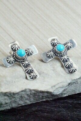 Turquoise and Sterling Silver Cross Earrings - Navajo