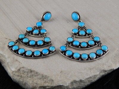 Navajo Turquoise & Sterling Silver Earrings  - P. Johnson - High Lonesome Trading
