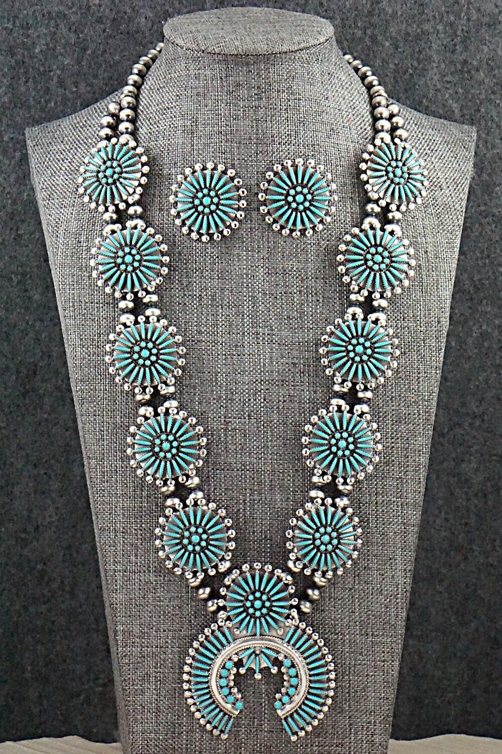 Turquoise & Sterling Silver Squash Blossom Set - Sibert Bowannie Sr.