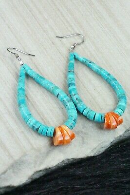 Turquoise, Spiny Oyster & Sterling Silver Earrings - Lupe Lovato