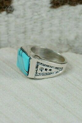 Turquoise & Sterling Silver Ring - Leslie & Gladys Lamy - Size 10.25