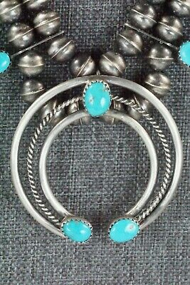 Turquoise & Sterling Silver Squash Blossom and Earrings - Leon Kirlie