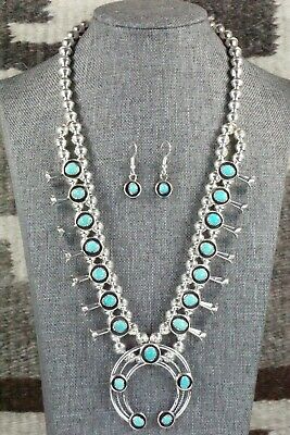 Turquoise & Sterling Silver Squash Blossom and Earrings - Phil Garcia