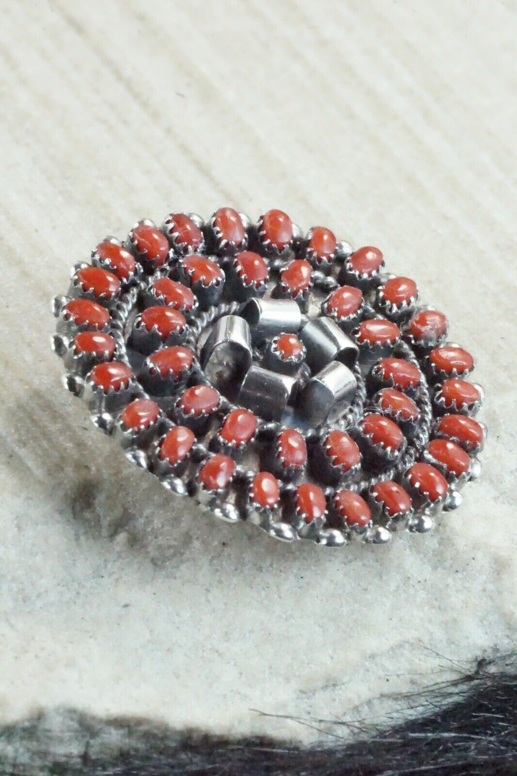 Coral & Sterling Silver Pendant / Pin - Lorencita Walela - High Lonesome Trading