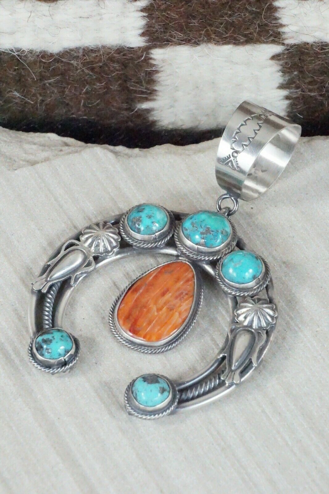 Turquoise, Spiny Oyster & Sterling Silver Naja Pendant Raymond Delgarito