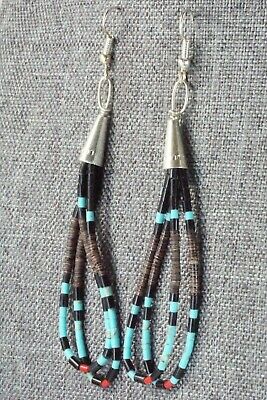 Turquoise, Shell, Jet & Sterling Silver Earrings - Esquipula Tenorio