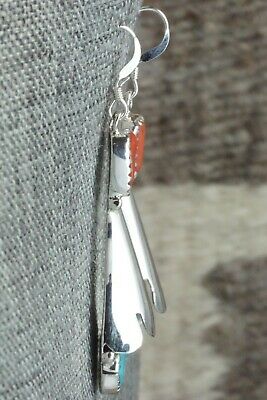 Coral, Turquoise & Sterling Silver Earrings - Roger Pino