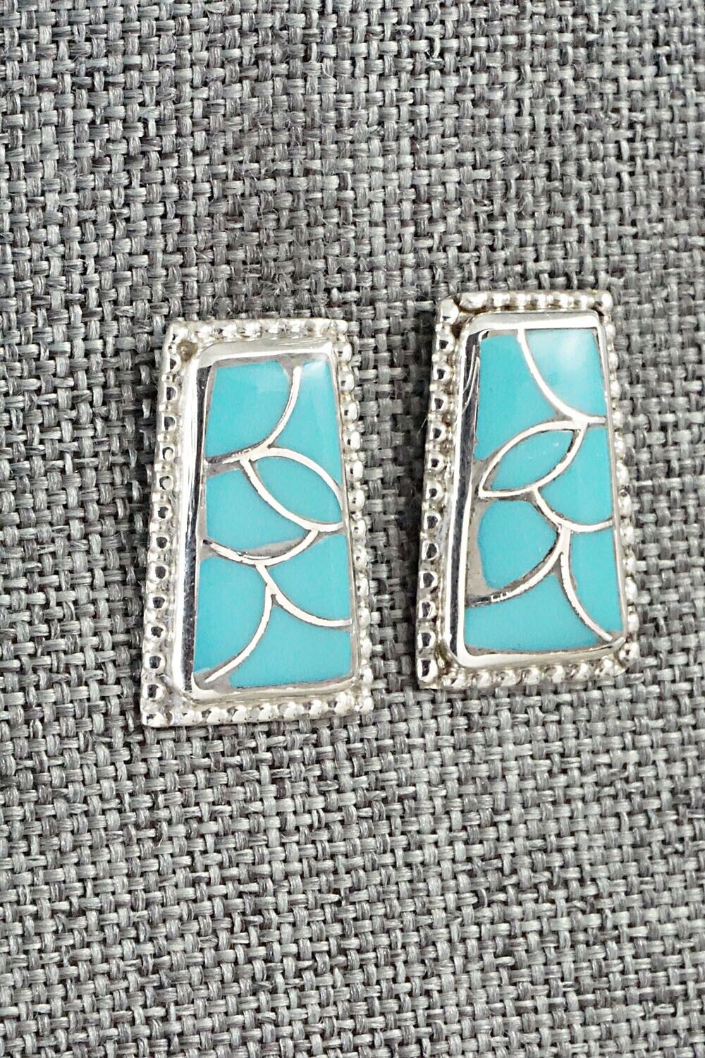 Turquoise & Sterling Silver Inlay Earrings - Karlena Seontewa