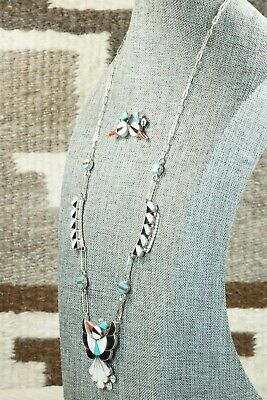 Multi Stone & Sterling Silver Inlay Necklace and Earrings Set - Leavus Ahiyite