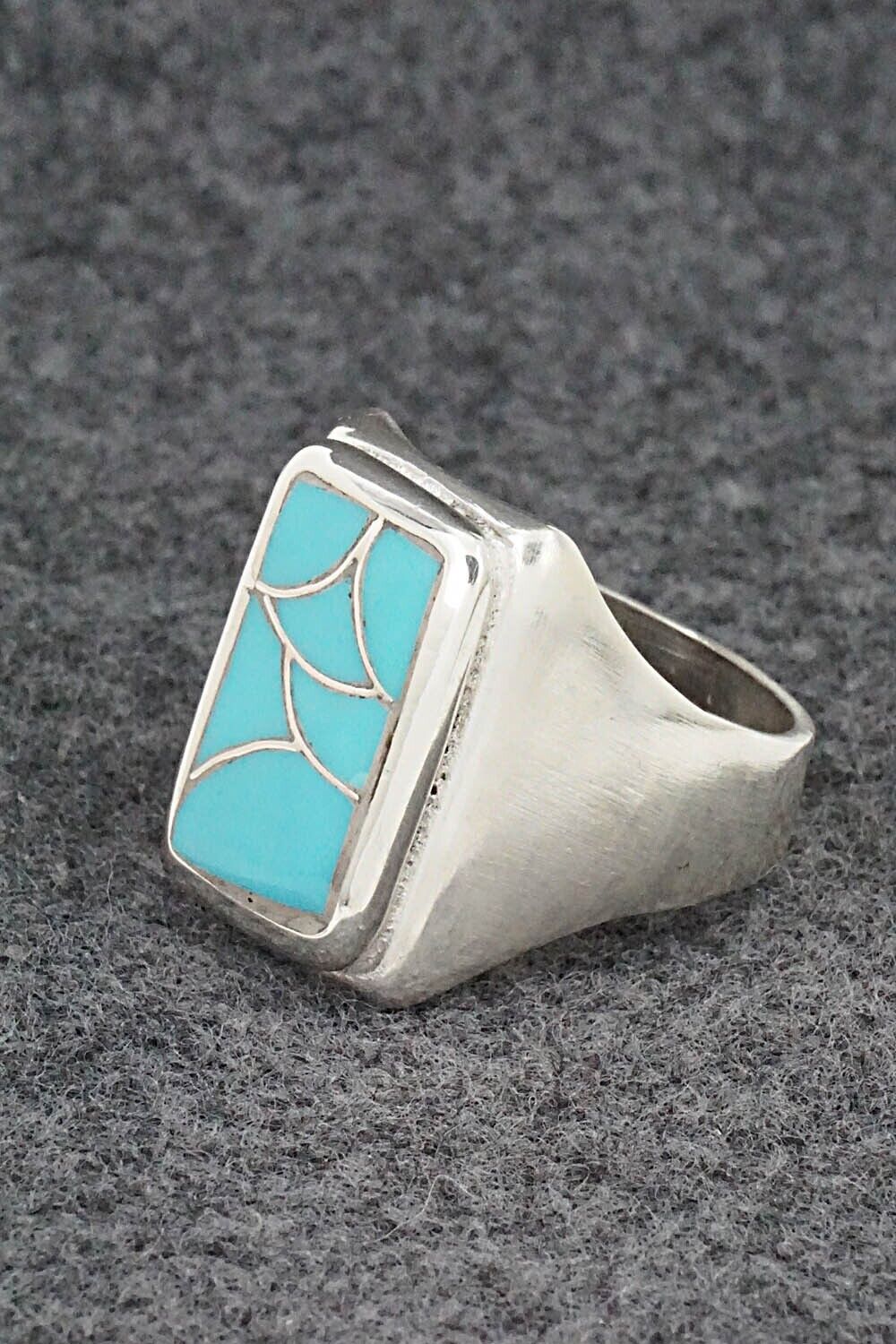 Turquoise & Sterling Silver Inlay Ring - Orena Leekya - Size 10