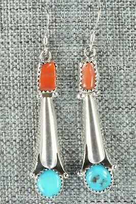Coral, Turquoise & Sterling Silver Earrings - Roger Pino