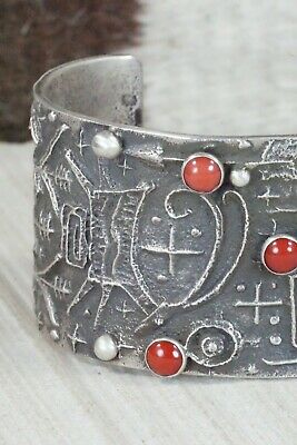 Turquoise, Coral and Sterling Silver Bracelet - Stuart Billie