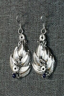 Navajo Lapis and Sterling Silver Earrings - Darrell Morgan - High Lonesome Trading