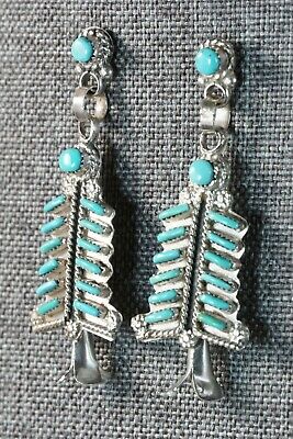 Zuni Turquoise & Sterling Silver Earrings - Terry Loncasion - High Lonesome Trading