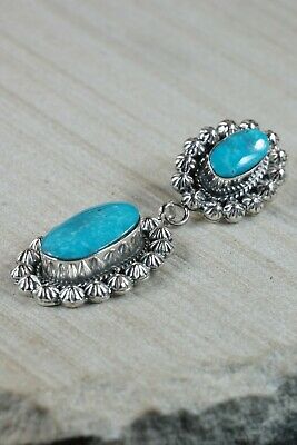 Navajo Turquoise and Sterling Silver Earrings - Loretta Delgarito - High Lonesome Trading