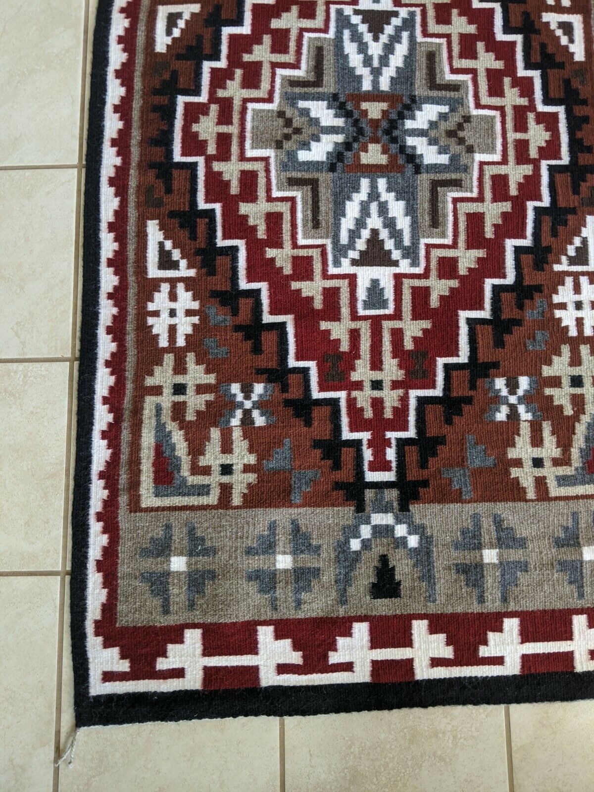Navajo Handwoven Two Grey Hills Rug - 64in x 34in - Rena Cody