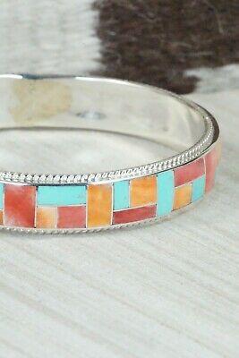 Turquoise, Spiny Oyster & Sterling Silver Bangle Bracelet - Ricky Booqua - High Lonesome Trading