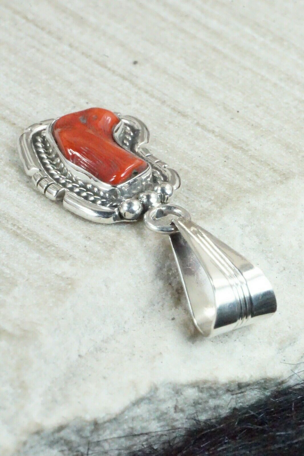 Coral & Sterling Silver Pendant - Samuel Yellowhair
