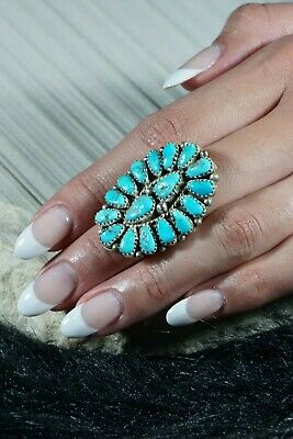 Navajo Turquoise and Sterling Silver Ring - Justina Wilson - Size 7.25 - High Lonesome Trading