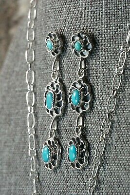 Navajo Turquoise & Sterling Silver Floral Necklace Set - Sadie Jim